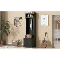 Winston Porter Slim Hall Tree with Cabinet, 6 Hanging Hooks and Storage Bench