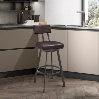 Wade Logan Bodhan Swivel Counter or Bar Height Armless Bar Stool with Footrest in Faux Leather and Metal Base