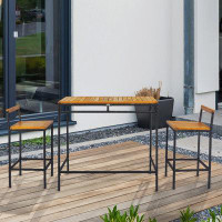 Latitude Run® Wicker Patio Bar Table Set w/ Acacia Wood Top Table, Dark Brown