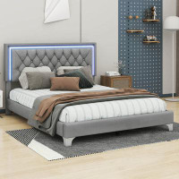 House of Hampton Queen Size Upholstered Bed Frame With LED Lights