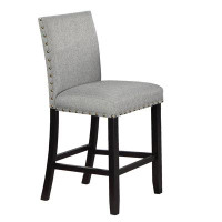 Red Barrel Studio Grey Fabric Modern Set Of 2Pcs Dining Chairs Plush Cushion High Chairs Nailheads Trim Counter Height C