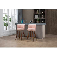 Mercer41 Set of 2 Counter Height Bar Stools with Solid Wood Legs and Fabric Upholstery