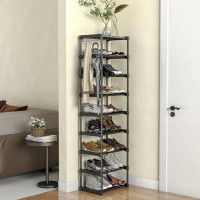 Rebrilliant 9 Tiers Shoe Rack 20-25 Pairs Sturdy Shoe Shelf, With Side Hooks, Shoe Rack For Entryway, Free Standing Shoe