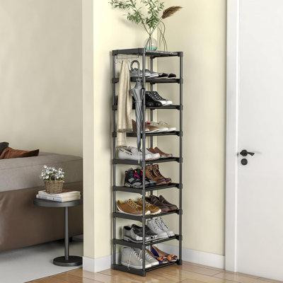 Rebrilliant 9 Tiers Shoe Rack 20-25 Pairs Sturdy Shoe Shelf, With Side Hooks, Shoe Rack For Entryway, Free Standing Shoe in Other