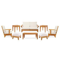 Teak Smith 8 Pc Sofa Set: Sofa, 2 Lounge Chairs, 2Ottomans,Coffee&2SideTables+ Sunbrella# 5404 Natural Cushions-33" H x