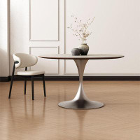 Fit and Touch 43.31"Beige+Silver Rock Beam+Stainless Steel Dining Table