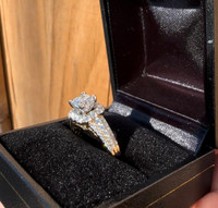 #450 - Custom, 1.85 CTW, 1CT Centre Diamond, 14k Yellow &amp; White Gold Engagement Ring, Size 5 3/4