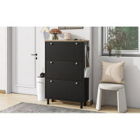 Ebern Designs Narrow Design Shoe Cabinet With 3 Flip Drawers, Wood Grain Pattern Top Entryway Organizer With 3 Hooks, Fr