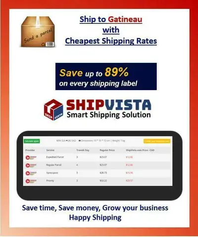 ShipVista provides the cheapest shipping rates to Gatineau. Whether you are an individual sending a...