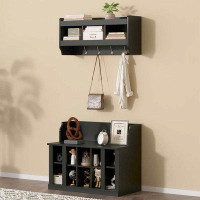 Latitude Run® Shoe Storage Bench with Shelves and 4 Hooks, Elegant Hall Tree with Wall Mounted Coat Rack