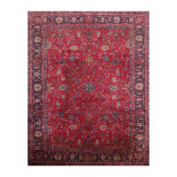 Isabelline 9'X11'5'' Hand Knotted Wool 250 KPSI Sarouk Oriental Area Rug Rose, Navy Colour