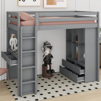 Harriet Bee Twin Size Loft Bed With Large Shelves, Writing Desk And LED Light