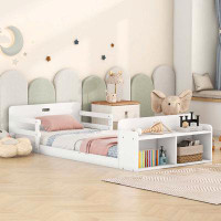 wtressa Floor Bed With Storage Footboard And Guardrail