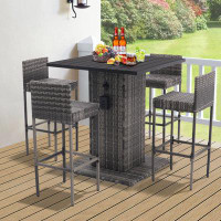 Latitude Run® 5-Pieces Patio Furniture Set Outdoor Wicker Bar Set with 4 Stools and Table