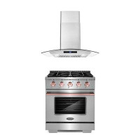 Cosmo Cosmo 3 Piece Kitchen Appliance Package with 30'' Gas Freestanding Range , and Wall Mount Range Hood