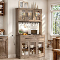 Williston Forge Johb 71'' Kitchen Pantry with Charging Station & Acrylic Glass Doors & Drawers