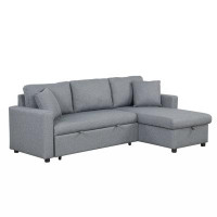 Latitude Run® Upholstery  Sleeper Sectional Sofa Grey With Storage Space, 2 Tossing Cushions