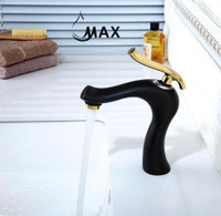 Bathroom Faucet Modern Elegant Single Handle Matte Black Body,Shiny Gold Handle Finish