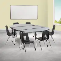 Flash Furniture Mobile 76" Oval Wave Flexible Laminate Activity Table Set with 16" Student Stack Chairs