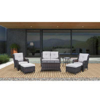 Belord Outdoor Wicker Rattan Patio Furniture Set, Including Loveseat, Chair, Coffee Table, Ottoman And Side Table With C