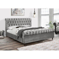 Rosdorf Park Bed Upholstered Velvet Fabric Grey Colour With Headboard And Wood Legs - 78'' King