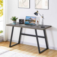 17 Stories 55 Inch Modern Writing Desk, Rustic Computer Desk For Home Office, Sturdy Simple Wood And Metal Desk, Industr