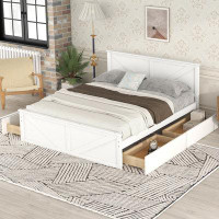 August Grove Queen Size Wooden Platform Bed With Four Storage Drawers And Support Legs