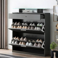 Orren Ellis 16 Pairs Glass Top Shoe Storage Cabinet