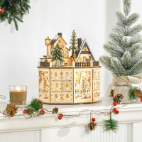 Christmas Advent Calendar 9.8" W x 7.9" D x 11.4" H Natural Wood