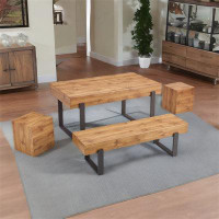 Millwood Pines 4-piece Dining Table Set For 4-6 People,  Kitchen Table Set With 1 Bench And 2 Square Stools