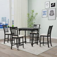 Charlton Home Mid-Century Style Dining Table and Chairs 5-Piece Set with Upholstery and Footrests