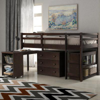 Harriet Bee Espresso Twin Loft Bed With Cabinet And Desk