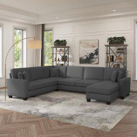 Wade Logan Latitude Run® Amarionna 127W U Shaped Sectional Couch With Reversible Chaise Lounge In Charcoal Grey Herringb