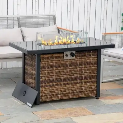Stay warm in the outdoors with this 50,000 BTU, propane-powered fire pit table! Features: • Usable a...