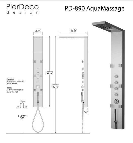 Pierdeco Design Shower Column PD-890-S – AquaMassage ( Brushed Stainless Steel or Black Brushed Stainless Steel ) in Plumbing, Sinks, Toilets & Showers - Image 2