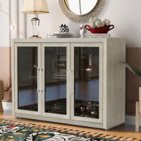 Gracie Oaks U-Style Wood Storage Cabinet With Three Tempered Glass Doors And Adjustable Shelf,Suitable For Living Room,S