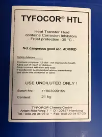 Tyfocor HTL (Propylene Glycol), - Heat Transfer Fluid, 20L (5 gal.) Container