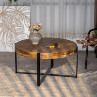 17 Stories Round Coffee Table,Fir Wood Table Top with  Cross Legs Base