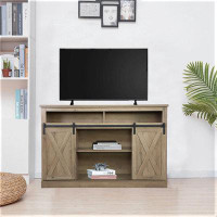 Gracie Oaks TV Stand Sliding Barn Door Storage Cabinet Table for TVs Up to 60"