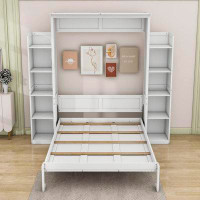 Hokku Designs Marguette Wood Murphy Bed with Shelves and LED Lights