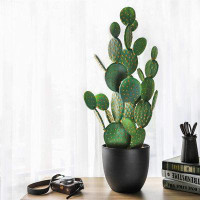 Primrue 34.2" Large Artificial Cactus, Faux Fake Desert Plant With Black Planter For Home Garden Office Floor Decor