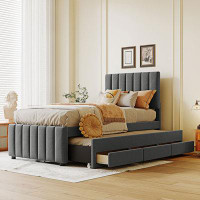 Latitude Run® Twin Size Platform Bed With Trundle And 3 Drawers