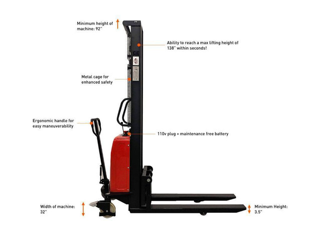 HOC SPNT1035 THIN LEG SEMI ELECTRIC PALLET STACKER 1000 KG (2204 LB) 138 INCH CAPACITY + FREE SHIPPING + 3 YEAR WARRANTY in Power Tools - Image 2