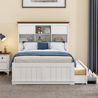 Wildon Home® Solid Pine Captain Bookcase Bed With Trundle Bed And 3 Spacious Under Bed Drawers In Casual