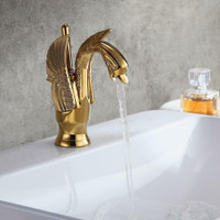 Classic Swan Style 1-Hole Bathroom Sink Faucet with Lever Handle in Luxury Gold ( Solid Brass ) R20087