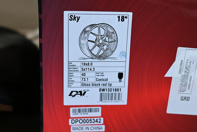 Dai SKY Gloss Black red rim New(4pcs) 5x114.3 18x8 Rim Subaru WRX STI Rim Honda Civic Mazda 3 7558 Rim crv rav4 wheel in Tires & Rims in Toronto (GTA) - Image 3