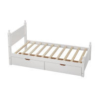 Alcott Hill Twin Size Solid Wood Platform Bed Frame With 2 Drawers For Limited Space Kids