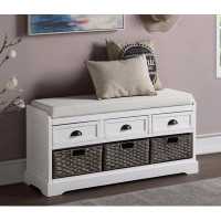 Alcott Hill Wood Storage Bench with 3 Drawers and 3 Baskets