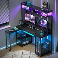 Wrought Studio Kahmir RGB Gaming Desk with Wireless Charging Station with Keyboard Tray, Monitor Stand