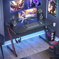 Inbox Zero Heidrick Carbon Fibre Surface Z-Shaped Leg PC Gaming Desk with Headphone Hook and Cup Holder